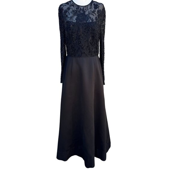 Oleg Cassini Black Tie Vintage Black‎ Beaded Evening Gown Sheer Floral Dress - Picture 13 of 14